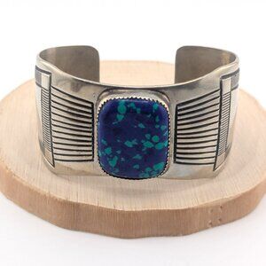 Handmade Native American Azurite Chrysocolla Cuff Nickel Silver Bracelet Sz 7*